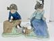 Nao Lladro 2 Figurines Spain Lets rest Doggie on log Ever so gently girl birds
