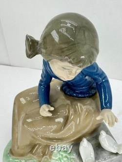 Nao Lladro 2 Figurines Spain Lets rest Doggie on log Ever so gently girl birds