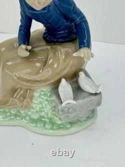 Nao Lladro 2 Figurines Spain Lets rest Doggie on log Ever so gently girl birds