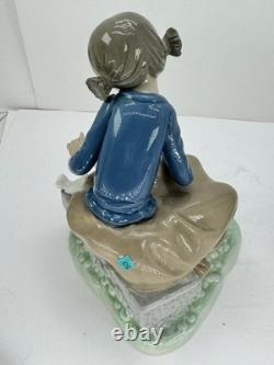 Nao Lladro 2 Figurines Spain Lets rest Doggie on log Ever so gently girl birds