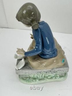 Nao Lladro 2 Figurines Spain Lets rest Doggie on log Ever so gently girl birds
