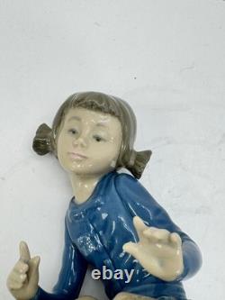 Nao Lladro 2 Figurines Spain Lets rest Doggie on log Ever so gently girl birds