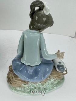 Nao Lladro 2 Figurines Spain Lets rest Doggie on log Ever so gently girl birds