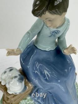 Nao Lladro 2 Figurines Spain Lets rest Doggie on log Ever so gently girl birds