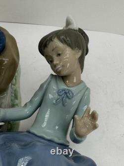 Nao Lladro 2 Figurines Spain Lets rest Doggie on log Ever so gently girl birds