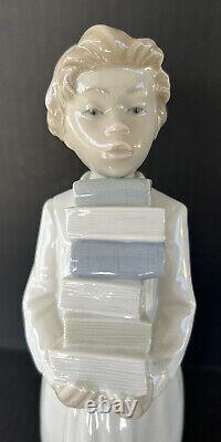 Nao Lladro Boy With Books 11 1/2 Spanish Porcelain Figure