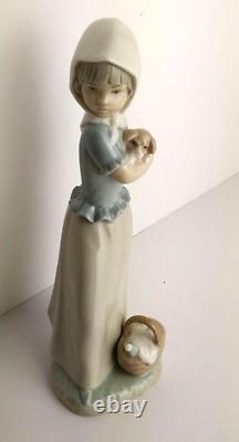 Nao Lladro Figurine Girl Holding Puppy Dog Busket Marked Base 22cm tall figure
