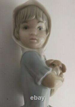 Nao Lladro Figurine Girl Holding Puppy Dog Busket Marked Base 22cm tall figure