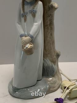 Nao Lladro Girl With Basket Of Sweets Lamp Retired 15