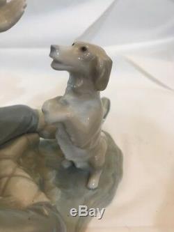 Nao Lladro LESSON FOR THE DOG Boy Figure Training Dog Spain Porcelain Figurine