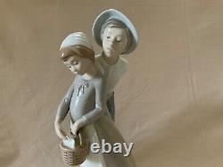 Nao Lladro Large 11.5 Figure Boy & Girl Carrying Basket Excellent First