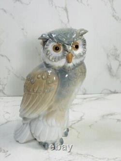 Nao Lladro Short Eared Owl Porcelain Figure Gray & White 6 1/2 1976 VERY NICE