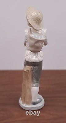 Nao Lladro Standing Boy Leaning Against Tree Stump Figurine very rare