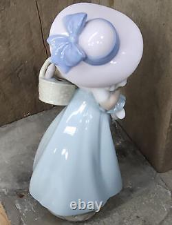 Nao by Lladro #1362 It's A Picnic Girl in Hat with Baby & Picnic Basket Figure