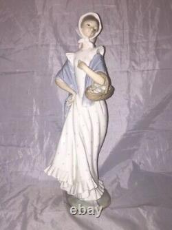 Nao by Lladro Girl with a Basket of Roses 13 1/4 Porcelain Figurine