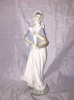 Nao by Lladro Girl with a Basket of Roses 13 1/4 Porcelain Figurine