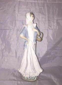 Nao by Lladro Girl with a Basket of Roses 13 1/4 Porcelain Figurine