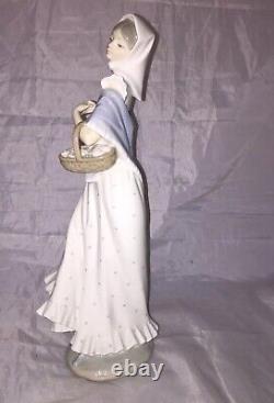 Nao by Lladro Girl with a Basket of Roses 13 1/4 Porcelain Figurine