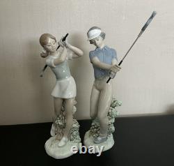 Nao by Lladro Golf Figurines Set Boy Girl Porcelain Spain Pair Vintage