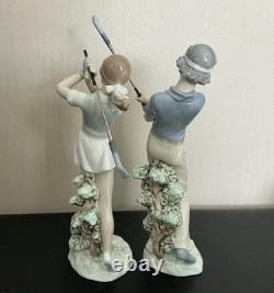 Nao by Lladro Golf Figurines Set Boy Girl Porcelain Spain Pair Vintage