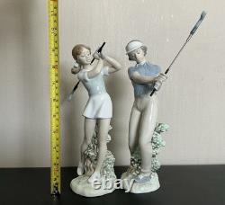 Nao by Lladro Golf Figurines Set Boy Girl Porcelain Spain Pair Vintage