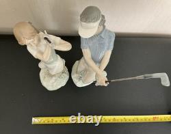 Nao by Lladro Golf Figurines Set Boy Girl Porcelain Spain Pair Vintage