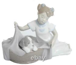 Nao by Lladro, It's Time to Sleep #1417 Girl Tucking Puppy Sculpted Figurine