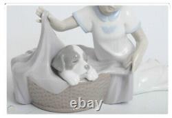 Nao by Lladro, It's Time to Sleep #1417 Girl Tucking Puppy Sculpted Figurine