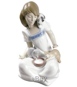 Nao by Lladro Porcelain Breakfast Girl With Cats Figurine Ornament 19cm 02001569