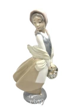 Nao by Lladro Porcelain Figurine Girl with a Basket Handmade in Spain 1980s