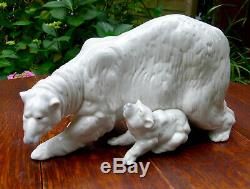 Nao by Lladro Very rare large polar bear mother and cub figure, dated 1985