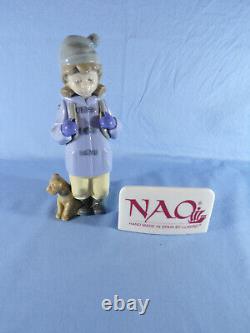 Nao by Lladro girl with rucksack & dog 6250 figurine handmade in spain lladro