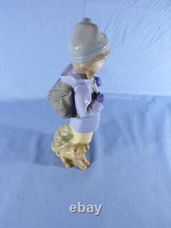 Nao by Lladro girl with rucksack & dog 6250 figurine handmade in spain lladro