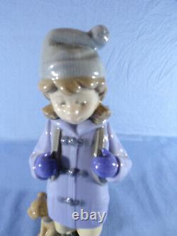 Nao by Lladro girl with rucksack & dog 6250 figurine handmade in spain lladro