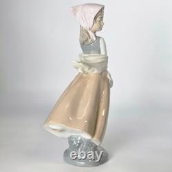 Porcelain Figurine Nao Lladro Peasant Girl with Egg Basket 25cm Porcelain Figurine