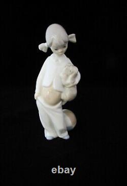 RARE Adorable Vintage Nao Lladro Young Girl in Pj's with Puppy Dog, High Gloss