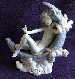 Rare LLADRO figurine ornament 1436 MOON GLOW naked nymph on crescent Moon