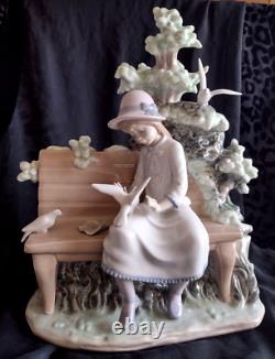 Rare Large Collectible Lladro Nao Spain Girl Feeding Dove On Bench Figurine 1983
