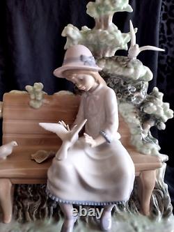 Rare Large Collectible Lladro Nao Spain Girl Feeding Dove On Bench Figurine 1983