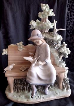 Rare Large Collectible Lladro Nao Spain Girl Feeding Dove On Bench Figurine 1983