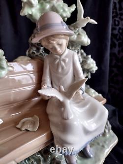 Rare Large Collectible Lladro Nao Spain Girl Feeding Dove On Bench Figurine 1983