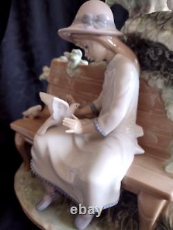 Rare Large Collectible Lladro Nao Spain Girl Feeding Dove On Bench Figurine 1983