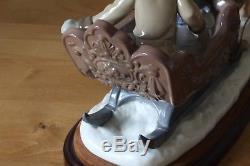 Rare Large Lladro 5037 Sleigh Ride. Dog pulling Sleigh with 2 children. Mint