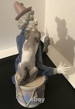 Rare Large Lladro Figurine #5763 Musical Partners Sitting Clown With Dog, Flute