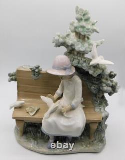 Rare Large Lladro Nao Spain Girl Feeding Dove On Bench Porcelain Figurine 1983