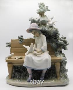 Rare Large Lladro Nao Spain Girl Feeding Dove On Bench Porcelain Figurine 1983