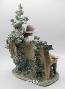 Rare Large Lladro Nao Spain Girl Feeding Dove On Bench Porcelain Figurine 1983
