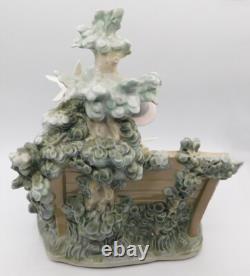 Rare Large Lladro Nao Spain Girl Feeding Dove On Bench Porcelain Figurine 1983
