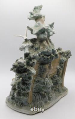 Rare Large Lladro Nao Spain Girl Feeding Dove On Bench Porcelain Figurine 1983