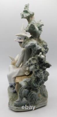 Rare Large Lladro Nao Spain Girl Feeding Dove On Bench Porcelain Figurine 1983